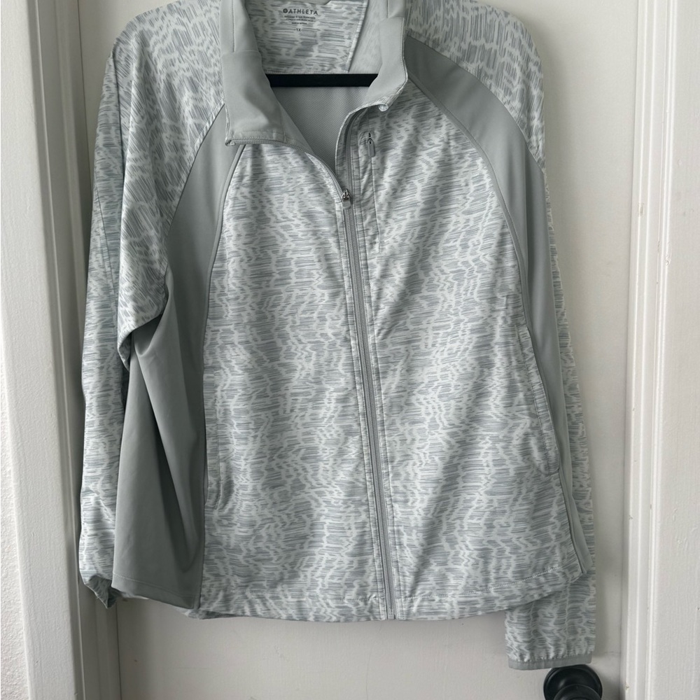 Athleta Gray Zip-Up Jacket with Heathered Texture